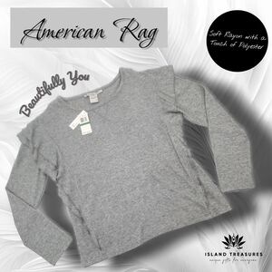 NWT American Rag Sz Large Long Sleeve Heather Gray Rayon Sweater With Ruffles